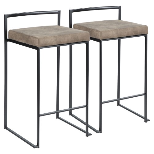 Fuji Stacker Counter Stool (Black Metal + Cowboy Brown Fabric) - Set of 2
